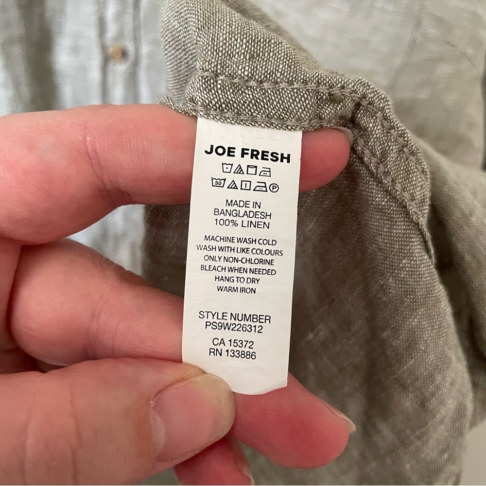 Joe Fresh 100% Linen Button Down Shirt Heathered Green Grey Size 3X - Picture 6 of 6